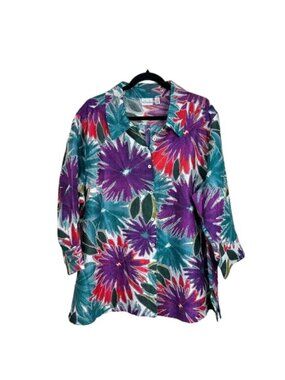 Kim Rogers Women Button Up Multicolored Tunic Top SZ 3X Beach Classic Casual